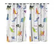 Colorful Water colored Cats Curtain - Single / Set of Two