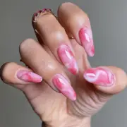 Almond Short Press-On False Nail Marble print Blooming Pink Color Manicure 24pcs