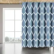 Blue Geometry Shower Curtain, Bathroom Curtains with 12 Metal Grommets and