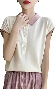 [Generic] Women's Spring Summer Wool Knit Short Sleeve Casual Blouse Ladies Loose Classic Polos Tops