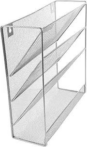 Tofficu File Rack Pen Holder Desk Booklet Display Stand Desk Accessories Wall Mounted File Holder Wall Pockets for Office File Pockets Organizer Key Organiser Document Letter Iron Silver