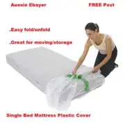 2 X Single Size Mattress Protector Plastic Protection Cover Moving & Storage Bag