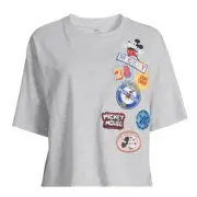 Disney Mickey Mouse Juniors Multi Patch Graphic Tee Medium 7-9 New with Tags