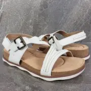 Clarks Collection Sandals 9.5 M White Leather Brynn Step Adjustable Strap Shoes