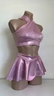 Schminke Ethereal wet-look Dance wear pole-dance skirt & keyhole crop top