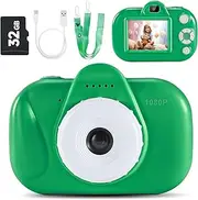 Kids Camera, Christmas Birthday Gift, 1080P HD for Toddlers, Selfie Camera with 32G SD Card, Green