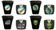 Bathroom Scale Trash Can Black 2 PC Set Comic Novelty Superhero Theme Decals