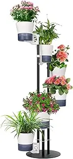 Tier Plant Stand and Self-Watering Planters Kit, Plant Display Rack Kit with Metal Poles and 6 Planters, Fully Adjustable Flower Pot Stand for Living Room, Balcony, Patio, Corner and Garden