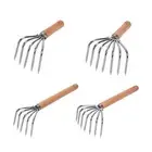 Garden Hand Rake Portable Loosening Soil Cultivator Wooden Handle Leaf Rake Soil