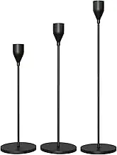 Candlestick Holders,Set of 3 Taper Candle Holders,Matte Black Taper Candle Holders Metal Candle Stick Holder Decor for Fireplace Party Dining Home Black