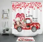 Valentine's Day Dwarf Elf Couple Flower Truck Shower Curtain Sets Bathroom Decor