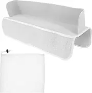 Bathtub Splash Guard and Toy Tray Caddy Holder With 4 Mesh Pockets, Shower Water Guard Play Shelf, Silicone Baby Bath Toy Storage, Bathtub Topper for Kids (Grey)