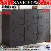 Sideboard Storage Cabinet Cupboard Living Room Hallway Black Steel w/Handles