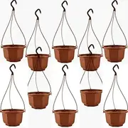 FUNNTY 10PCS Hanging planters, Hanging Plant containers with Drainage Holes and Hooks for a Home Garden Balcony Porch (Brown)