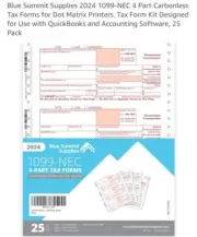 25 Sets-1099-NEC 4-Pt Tax Forms Quickbooks/Accounting 2021~Carbonless Dot Matrix