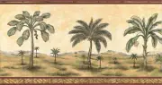Tropical Tuscan Tuscany Palm Tree Bamboo Weave Red Wallpaper Border 10.25" H