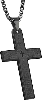 Cavalcade Cross Pendant for Car Rear View Mirror Decor Auto Faith Amulet Lords Prayer Bible Verse Religious Ornament Men Christian Gift, Black