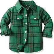 [ALLureLove] Toddler Boys' Girls' Flannel Plaid Shirt Button Down Long Sleeve Jacket Lapel Shacket Coat Tops Casual Outwear