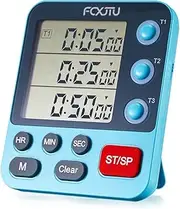 FCXJTU Digital Dual Triple Kitchen Timer, 3 Channels Countdown Large Display Multi Food Timer Loud Volume Alarm Magnetic for Cooking Battery Included Blue