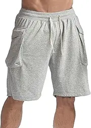 [Aosufei] Men's Casual Loose Stretchy Shorts Lightweight Beach Shorts with Cargo Pockets Quick Dry Solid Color Shorts