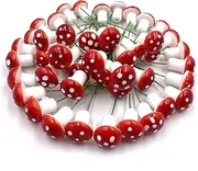 Aliotech 50 Pieces Mini Mushroom Miniatures Artificial Garden Fairy Bonsai Plant Pot Resin Craft Decoration for Home DIY Micro Landscape Decor (Red)