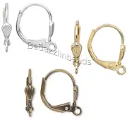 10 Hinged Leverback Earring Findings with Open Loop & Sea Shell Seashell Accent