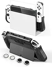 Switch OLED Protective Case,RTTACRTT Dockable Switch OLED Case Protector,Soft TPU Anti-Drop and Shock Absorption with HD Glass Screen Protector and 4 Pcs Thumb Grips Caps