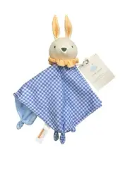 Cloud Island Bunny Baby Security Blanket Blue Check Infant Plush Rabbit Head 12"