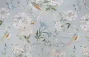 4 Drapes Whippoorwill on Lush Floral Linen Understated Elegance Soft Blue Green