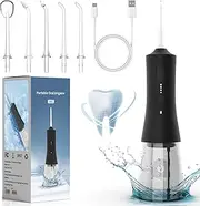 Water Flosser for Teeth - Cordless Portable Oral Irrigator with 2000mAh Battery, 4 Nozzle Types, 4 Cleaning Modes, 265ml Water Tank, IPX7 Waterproof