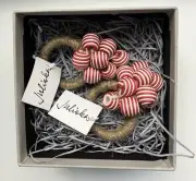 Juliska Berry and Thread Red and White Fabric Bead Napkin Rings, New in Box