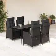 Patio Sets 5 Piece Garden Dining Set with Cushions Black Poly Rattan