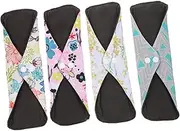 Minkissy 4 Pack Washable Sanitary Napkins Bamboo Printed Fabric Leakproof Reusable Menstrual Pads Comfortable Easy to Clean