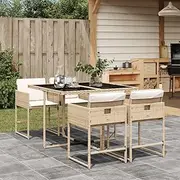 5 Piece Garden Dining Set with Cushions Beige Poly Rattan, Garden Furniture Sets