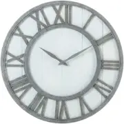 OLDTOWN Farmhouse Metal & Solid Wood Noiseless Wall Clock (Whitewash, 18-inch)