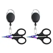 2 Pcs Fishing Scissors Serrated Shears with Retractor Colorful Titanium