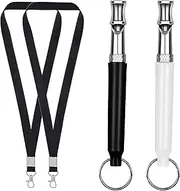 Dog Whistle Stop Barking 2-Pack – Ultrasonic Adjustable Silent Dog Training Whistle with Lanyard (Black & White), Professional Recall & Anti-Bark Tool for Dogs, Portable for Hiking/Park/Home