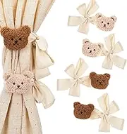 4Pcs Bear Curtain Tiebacks - Cute Cartoon Teddy Bear Curtain Holders,Embroidered Animal Shape Rope Tiebacks for Nursery,Bedroom,Living Room & Office Window Decor