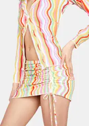 [O Mighty] Rainbow Squiggly Mini Skirt