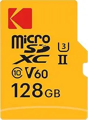 Kodak MicroSD Card 128GB UHS-II U3 V60 High Speed 300MB/s Read 160MB/s Write 4K/8K Video Ideal for Photography and Videography Includes SD Adapter