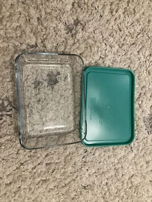 Pyrex Rectangle 3 Cup 750ML Storage Container #7210 Turquoise Lid - Glass