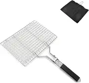 Stainless Steel Folding Grill Basket, Grill Mesh with Folding Handle and Bag, Fish Grill Baskets, Portable Outdoor Camping BBQ Accessories