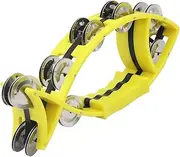 Fish Shape Double Row Tambourines for Adults Anti-Slip Handle, Tamborine Portable Metal Jingles for Birthday Party Hand Drum Percussion(Yellow)