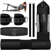 Barbell Pad for Hip Thrust | Squat Pad and Ankle Strap Set,Resistance Bands for Workout Curl Leg Strength Home Fitness Weightlifting Bench