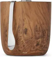 Stainless Steel Ice Bucket with Tongs - Holds 68Oz of Ice - Teakwood - Triple-La