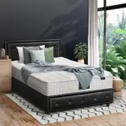 Oikiture Bed Frame Gas Lift With Mattress Set Black- King Single