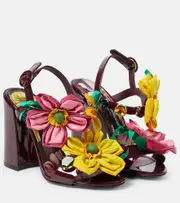 [Dolce & Gabbana] Dolce & Gabbana Floral-appliqué patent leather sandals AU 6.5 red