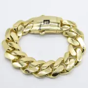 20mm Miami Cuban Royal Link Plain Box Clasp Bracelet Real 10K Yellow Gold