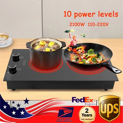 Electric Hob Cook Top Stove 110V Induction Cooktop 2 Burners Ceramic Cooktop