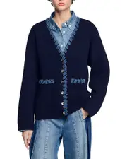 Sandro Denim Trim Cardigan
